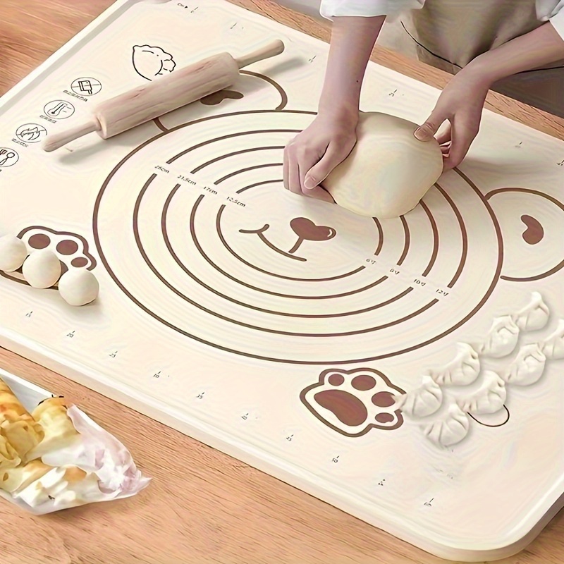 Large Silicone Kneading Mat Pastry Mat, Silicone Baking Mat Suitable for Kitchen Countertops, Non-Stick Anti-Slip Food-Grade Dough Pasta Mat with Measurement Edges - Thickened Anti-Slip Kneading and Baking Mat, Suitable for Rolling Dough