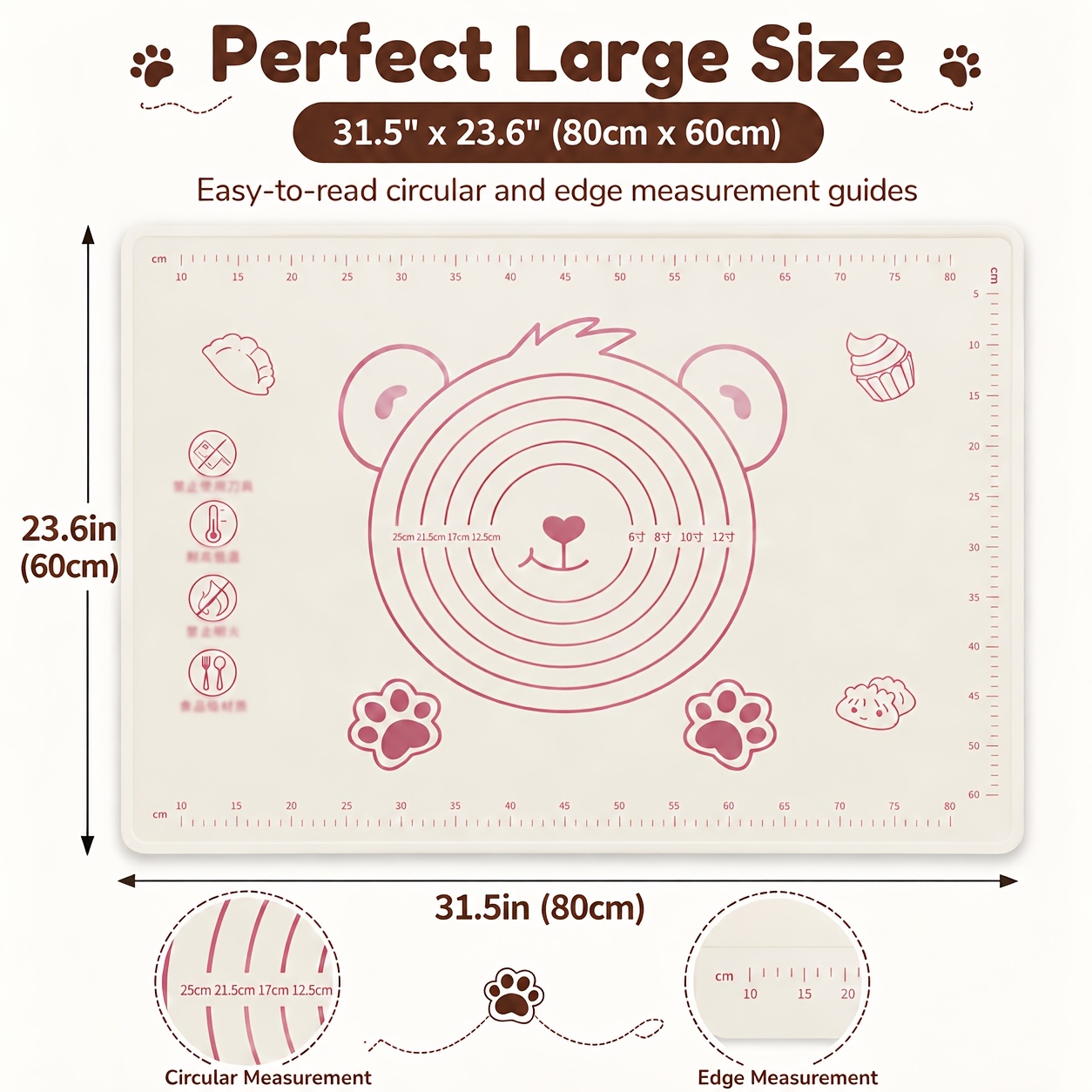 Large Silicone Kneading Mat Pastry Mat, Silicone Baking Mat Suitable for Kitchen Countertops, Non-Stick Anti-Slip Food-Grade Dough Pasta Mat with Measurement Edges - Thickened Anti-Slip Kneading and Baking Mat, Suitable for Rolling Dough - Image 8