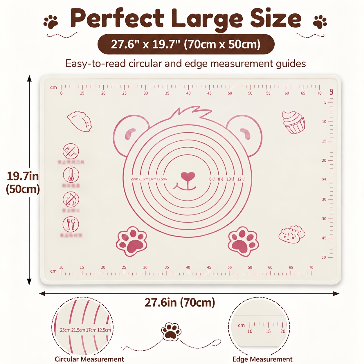 Large Silicone Kneading Mat Pastry Mat, Silicone Baking Mat Suitable for Kitchen Countertops, Non-Stick Anti-Slip Food-Grade Dough Pasta Mat with Measurement Edges - Thickened Anti-Slip Kneading and Baking Mat, Suitable for Rolling Dough - Image 7