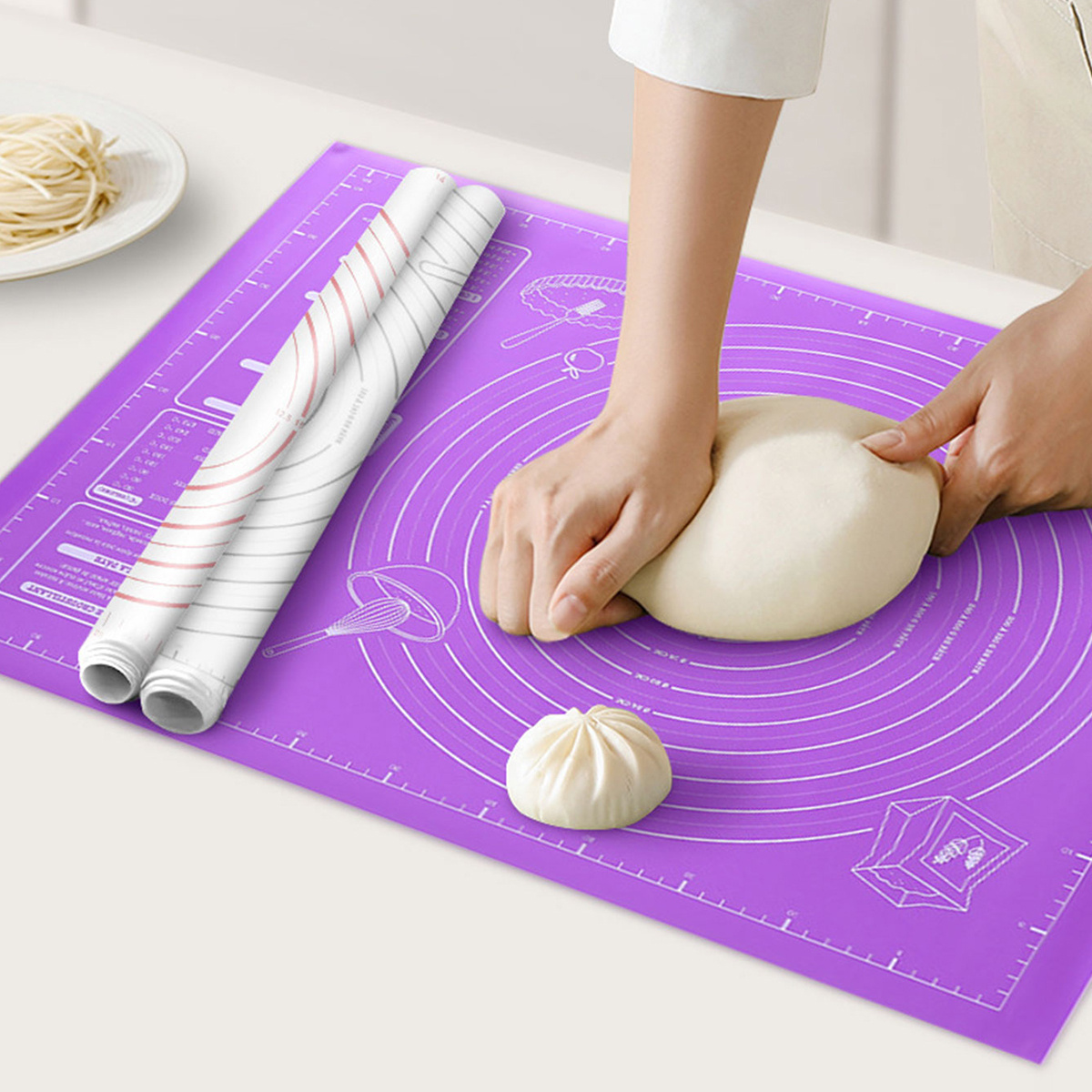 Food Grade Baking Pad with Graduated Silicone and Dough Pads, Thickened Reusable Kneading Pad, Non Stick Kitchen Countertop Kneading Panel, Suitable for Making Pies, Cookies, Pizzas, Bread, Pastries, Dough, Sugar, Etc., Baking Accessories - Image 4