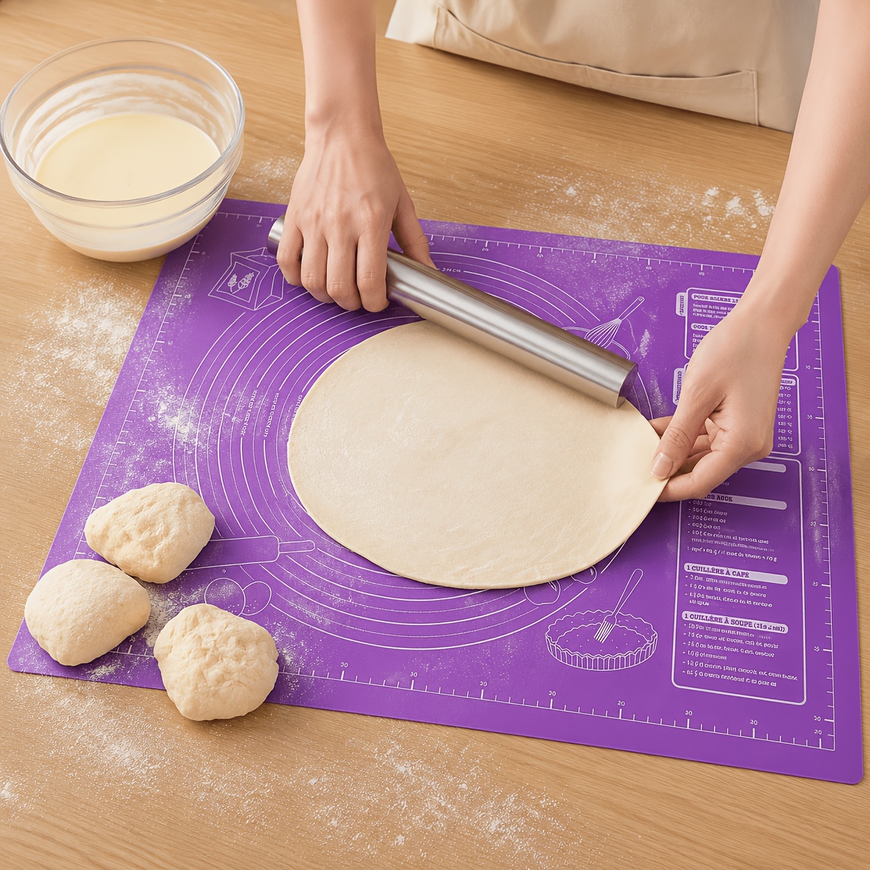 Food Grade Baking Pad with Graduated Silicone and Dough Pads, Thickened Reusable Kneading Pad, Non Stick Kitchen Countertop Kneading Panel, Suitable for Making Pies, Cookies, Pizzas, Bread, Pastries, Dough, Sugar, Etc., Baking Accessories - Image 3