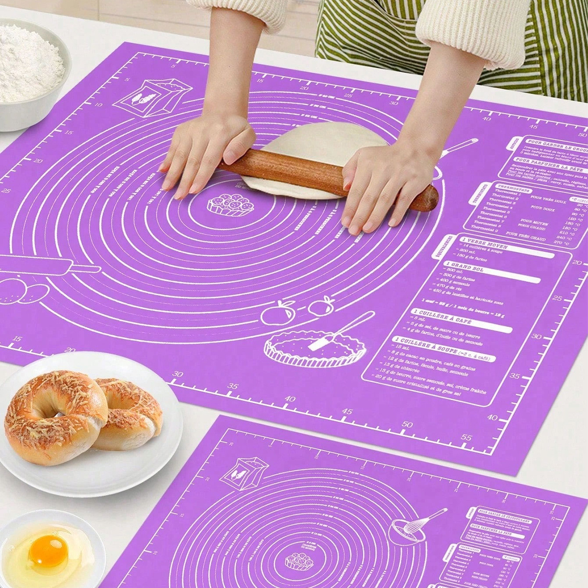 Food Grade Baking Pad with Graduated Silicone and Dough Pads, Thickened Reusable Kneading Pad, Non Stick Kitchen Countertop Kneading Panel, Suitable for Making Pies, Cookies, Pizzas, Bread, Pastries, Dough, Sugar, Etc., Baking Accessories