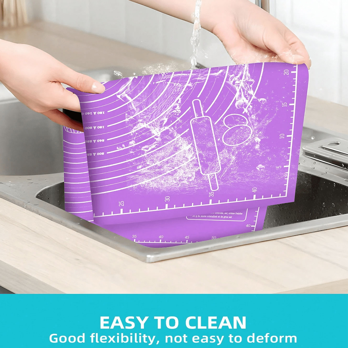 Food Grade Baking Pad with Graduated Silicone and Dough Pads, Thickened Reusable Kneading Pad, Non Stick Kitchen Countertop Kneading Panel, Suitable for Making Pies, Cookies, Pizzas, Bread, Pastries, Dough, Sugar, Etc., Baking Accessories - Image 8
