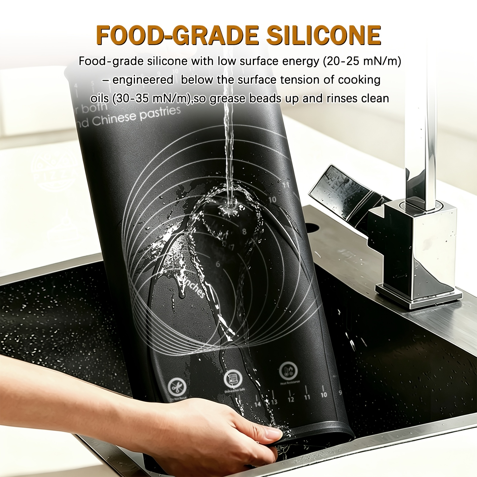 Extra-Thick Silicone Pastry Mat, Non-slip Silicone Baking Mat, Reusable Dough Rolling Mats with Measurements, Perfect for Baking, Pizza & Cake Dough, Odor-Free with Natural Dye, Silicone Mat for Dough, Baking Mat Extra Thick, Dough Mat - Image 7
