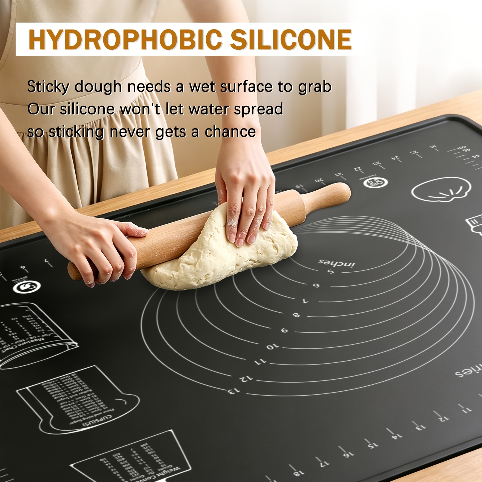 Extra-Thick Silicone Pastry Mat, Non-slip Silicone Baking Mat, Reusable Dough Rolling Mats with Measurements, Perfect for Baking, Pizza & Cake Dough, Odor-Free with Natural Dye, Silicone Mat for Dough, Baking Mat Extra Thick, Dough Mat - Image 3