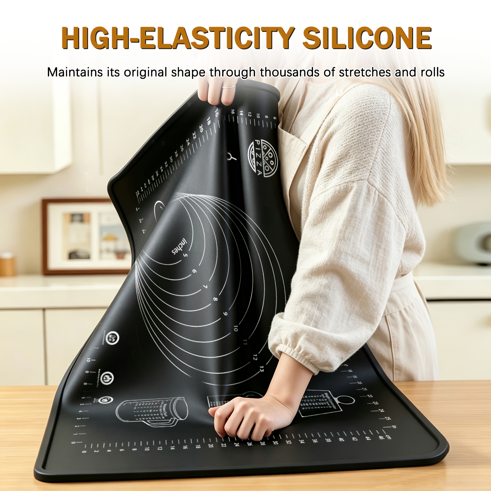 Extra-Thick Silicone Pastry Mat, Non-slip Silicone Baking Mat, Reusable Dough Rolling Mats with Measurements, Perfect for Baking, Pizza & Cake Dough, Odor-Free with Natural Dye, Silicone Mat for Dough, Baking Mat Extra Thick, Dough Mat - Image 2