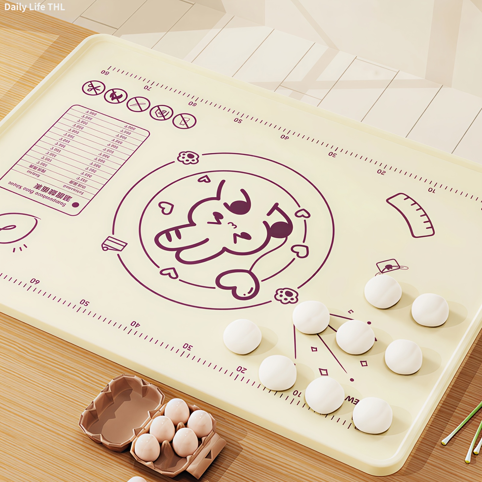 Non-Slip Silicone Baking Mat for Pastry, A Set of 4 Baking Utensils with Extra-Large Pastry Mat, Dough Scraper, Rolling Pin & Storage - Food-Grade Countertop Protector for Pie, Pizza, Bread - Thickened Edge, Conversion Chart, Non-Stick - Image 2