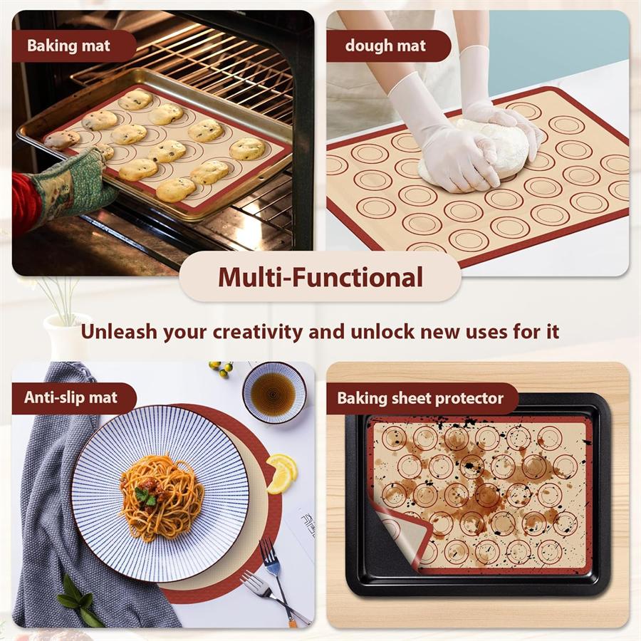 4pcs Reusable Silicone Baking Mats Multi-Size with Circular Scale As Kneading Mat/Baking Sheet Pad/Anti-Slip Mat High-Temperature Resistant Non-Stick Easy to Clean Suitable for Cookie Pizza Bread Baking Rollable Storage Baking Kitchen Multi-Tool - Image 8