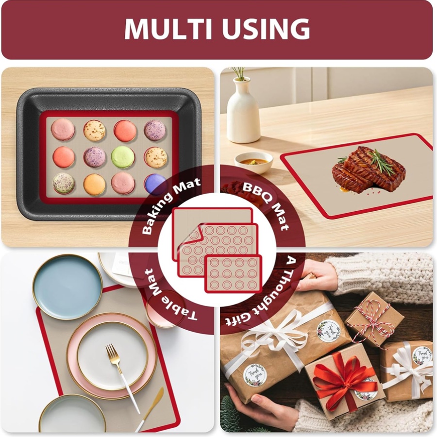 4pcs Reusable Silicone Baking Mats Multi-Size with Circular Scale As Kneading Mat/Baking Sheet Pad/Anti-Slip Mat High-Temperature Resistant Non-Stick Easy to Clean Suitable for Cookie Pizza Bread Baking Rollable Storage Baking Kitchen Multi-Tool - Image 6