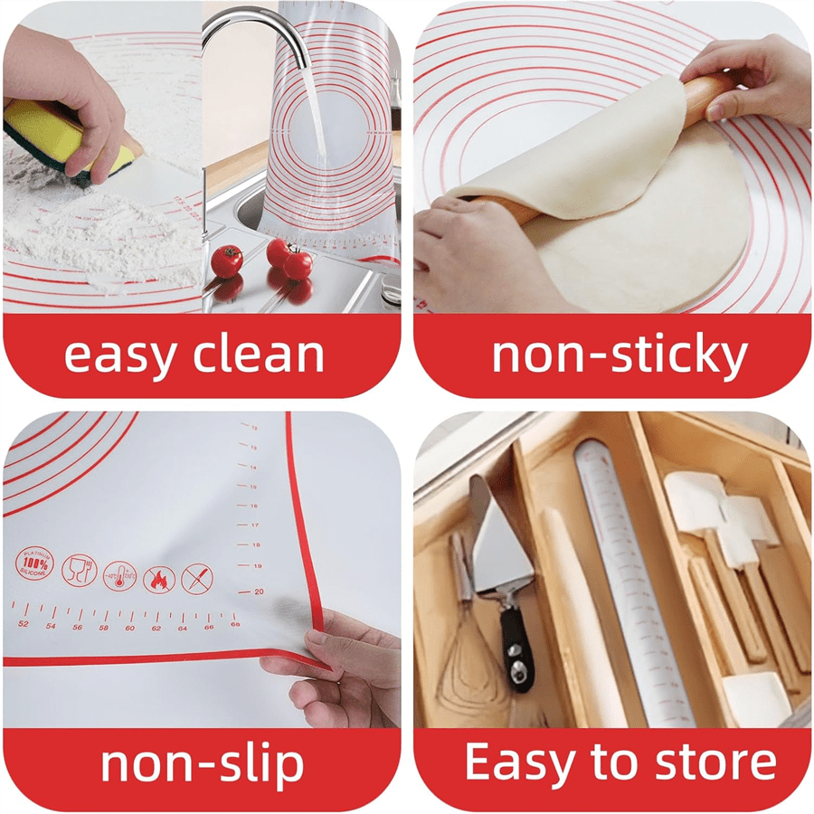 4pcs Reusable Silicone Baking Mats Multi-Size with Circular Scale As Kneading Mat/Baking Sheet Pad/Anti-Slip Mat High-Temperature Resistant Non-Stick Easy to Clean Suitable for Cookie Pizza Bread Baking Rollable Storage Baking Kitchen Multi-Tool - Image 4