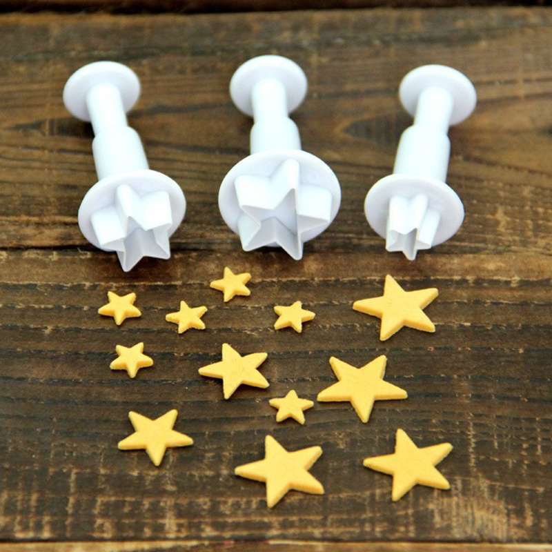 3pcs Five-pointed Star-shaped Pressed Spring Biscuit Molds- Plastic Geometric Cookie Cutters for Candy , Cake Craft& DIY Decorative Baking Tools- Ideal for Valentine's Day, Halloween, Christmas& Holiday Dessert Making