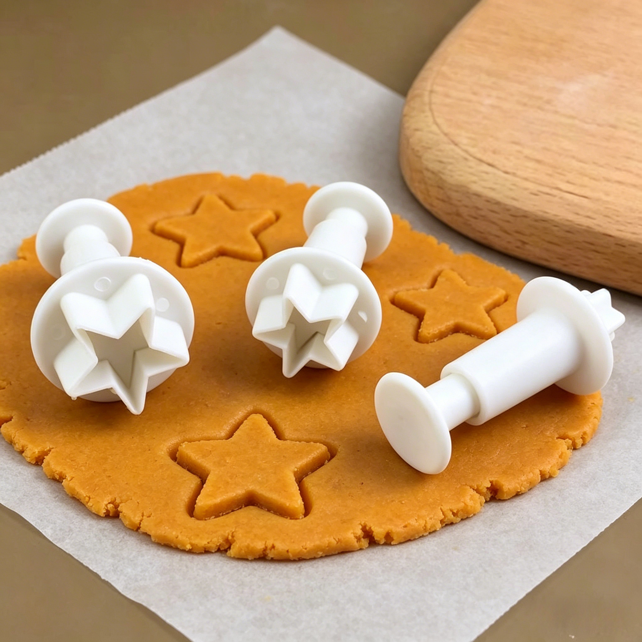 3pcs Five-pointed Star-shaped Pressed Spring Biscuit Molds- Plastic Geometric Cookie Cutters for Candy , Cake Craft& DIY Decorative Baking Tools- Ideal for Valentine's Day, Halloween, Christmas& Holiday Dessert Making - Image 3
