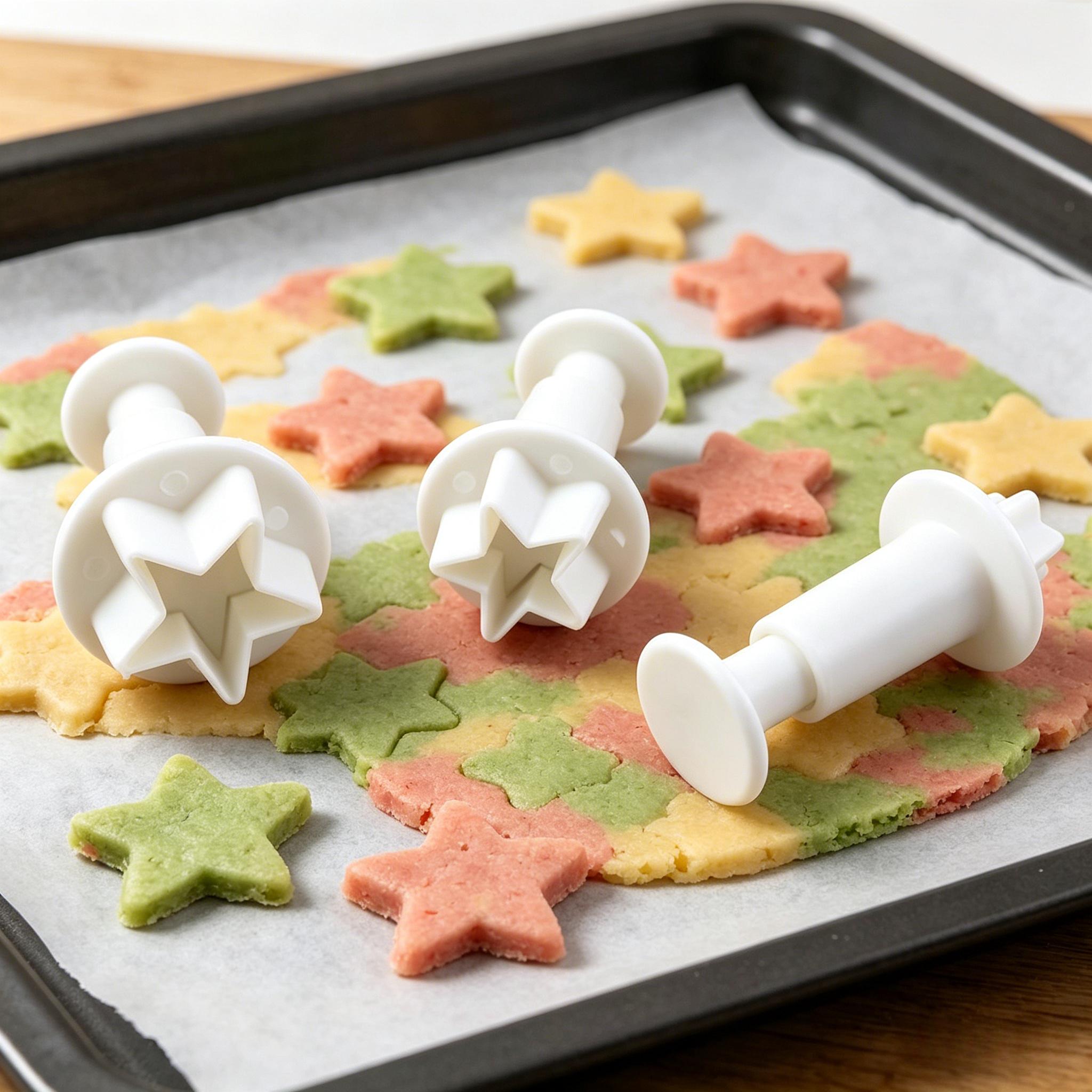 3pcs Five-pointed Star-shaped Pressed Spring Biscuit Molds- Plastic Geometric Cookie Cutters for Candy , Cake Craft& DIY Decorative Baking Tools- Ideal for Valentine's Day, Halloween, Christmas& Holiday Dessert Making - Image 2