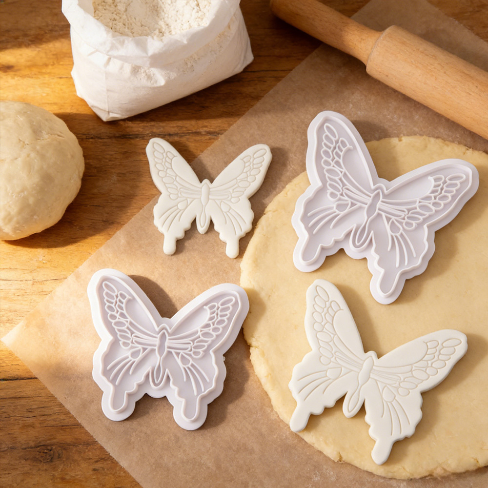 MAMSHIB Recommended Party Dessert Tool, 2pcs Plastic Stamp Cookie Mold, Practical Cooking Helper, Family Bonding Essential, Cookie Stamp, Cookie Cutter, Baking Mold, Family Baking, Home Use