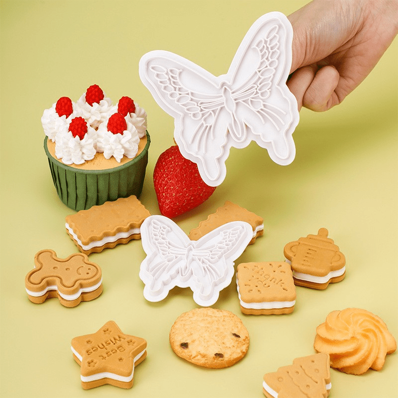 MAMSHIB Recommended Party Dessert Tool, 2pcs Plastic Stamp Cookie Mold, Practical Cooking Helper, Family Bonding Essential, Cookie Stamp, Cookie Cutter, Baking Mold, Family Baking, Home Use - Image 2