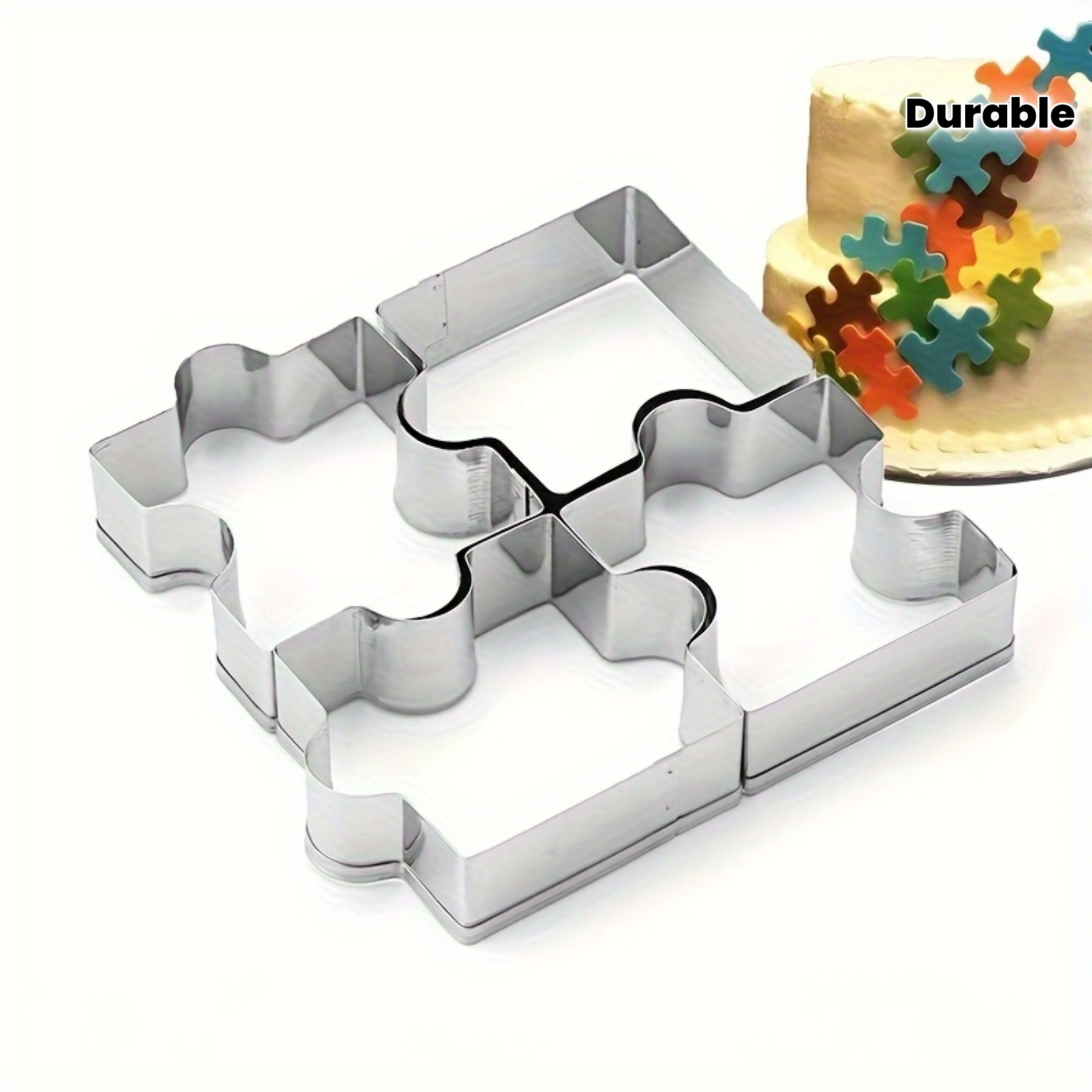 4pcs Stainless Steel Puzzle Cookie Cutters Set - Square Cookie Cutter with Interlocking Pieces, for Cookies, Cakes, Vegetables, Clay, Fruit, and Candy - Durable, Perfect for Baking and Crafting, Easy-to-Use Kitchen Tools, Cookie Decorating Supplies - Image 7