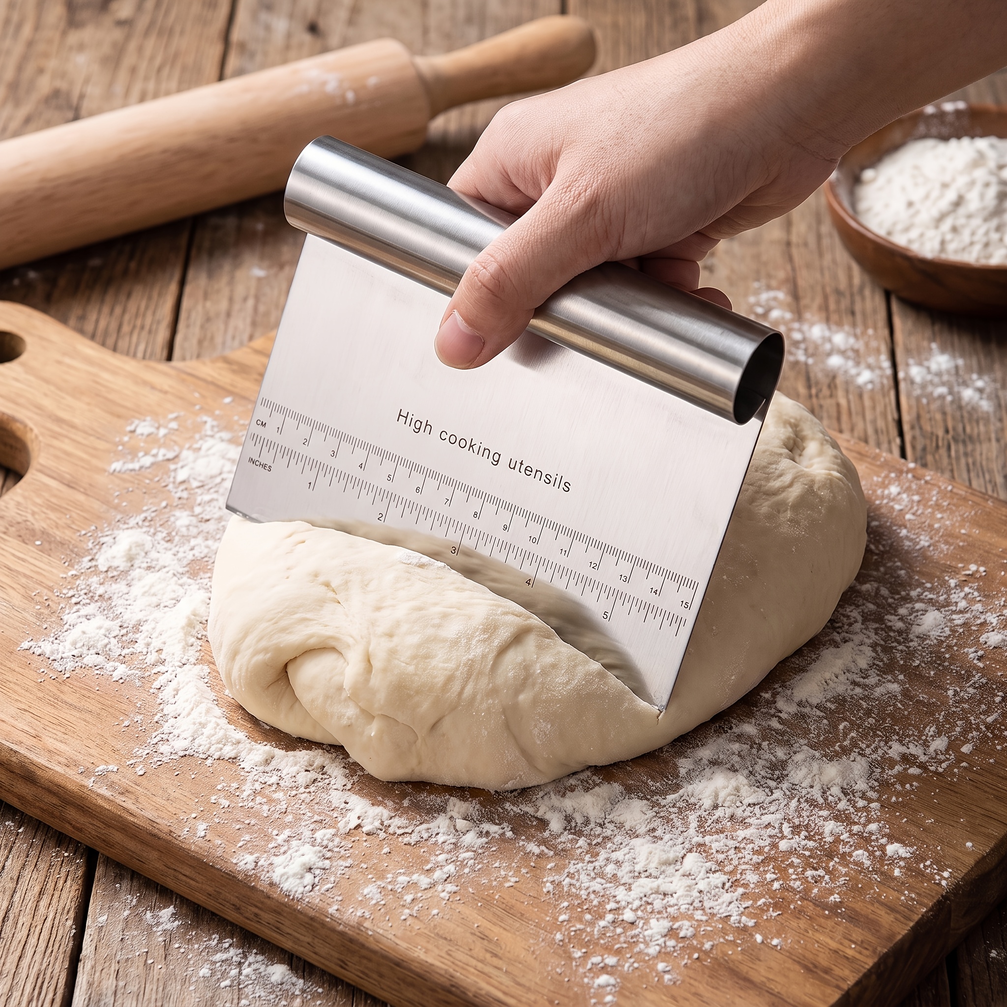 Stainless Steel Dough Scraper, for Bread Cutter And Pastry Bench Scraper with Measurement Marks, Food Grade Heavy Duty Dough Divider for Cutting, Scraping And Portioning, Durable Baking Tool for Bread, Pizza, Pastry And Home Kitchen Use - Image 4