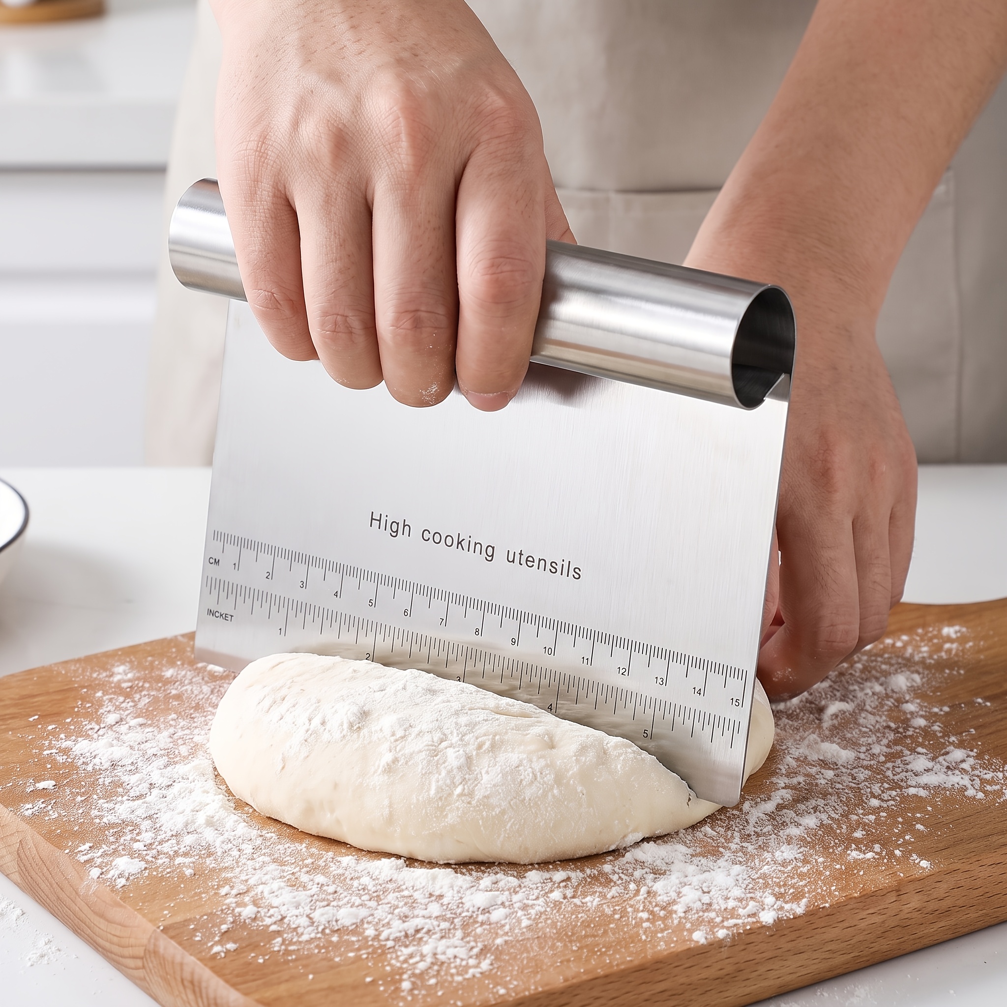 Stainless Steel Dough Scraper, for Bread Cutter And Pastry Bench Scraper with Measurement Marks, Food Grade Heavy Duty Dough Divider for Cutting, Scraping And Portioning, Durable Baking Tool for Bread, Pizza, Pastry And Home Kitchen Use