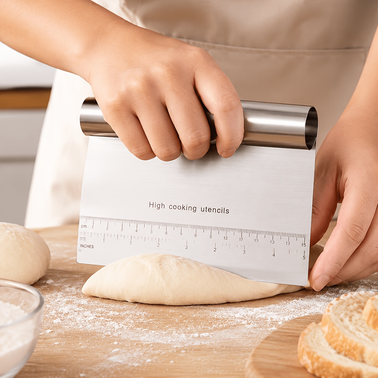 Stainless Steel Dough Scraper, for Bread Cutter And Pastry Bench Scraper with Measurement Marks, Food Grade Heavy Duty Dough Divider for Cutting, Scraping And Portioning, Durable Baking Tool for Bread, Pizza, Pastry And Home Kitchen Use - Image 2