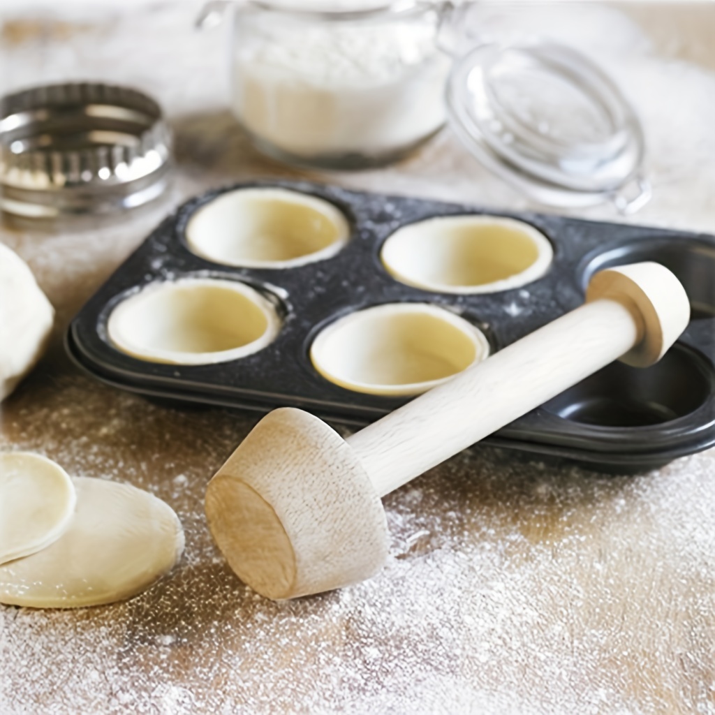 Wooden Tart Tamper, Double-Sided Pie Crust Pastry Mould, Wood Color Tart Shell Maker Tool for Baking
