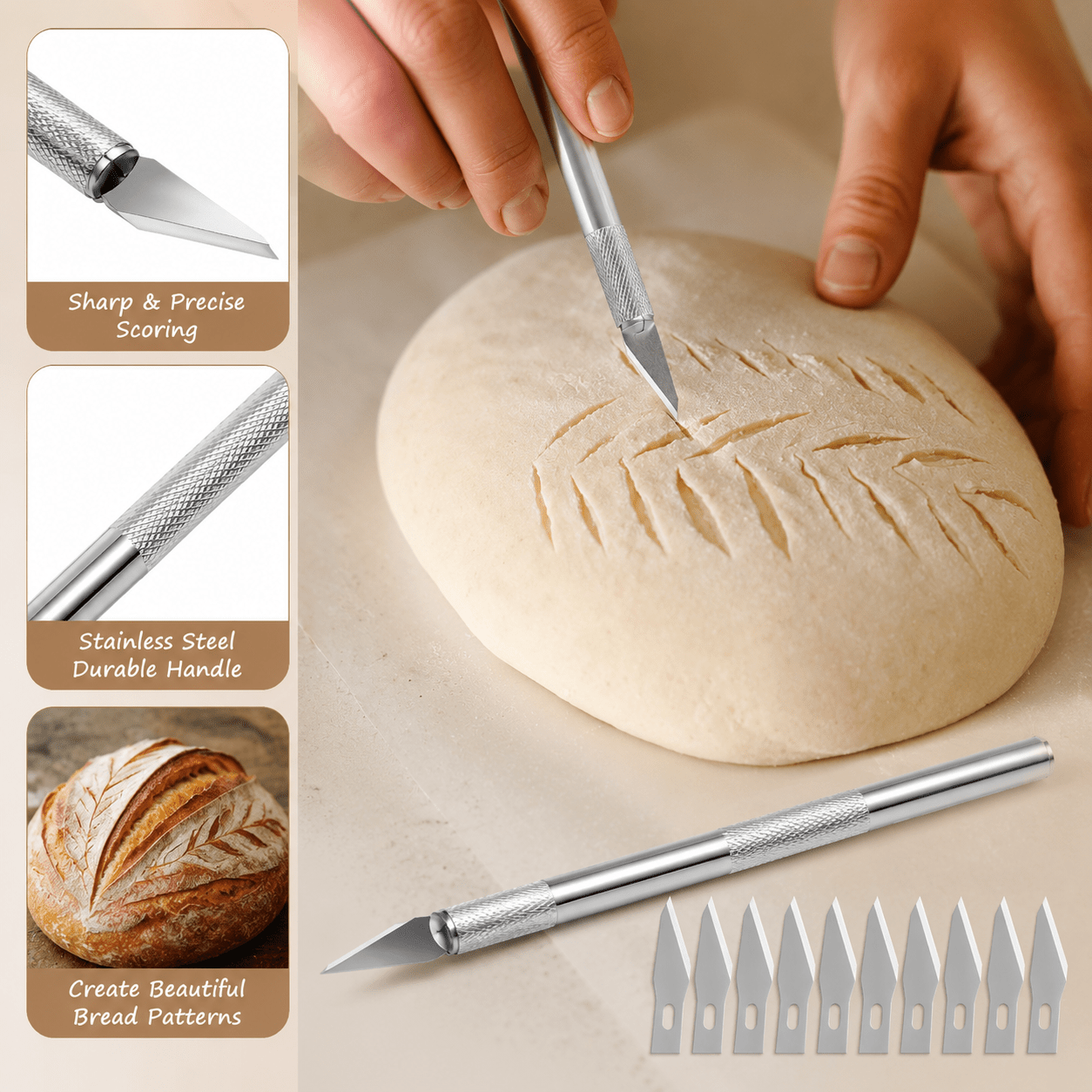 Stainless Steel Bread Cutting Tool-Home Baking Knife with Sharp Blade, 304-Grade Dough Cutter for Slicing, Shaping, Decorating Bread, Pastries, Cakes - Design for Bakers & Hobbyists, Sourdough, Sourdough Supplies, Sour Dough, Bread Baking Supplies - Image 5
