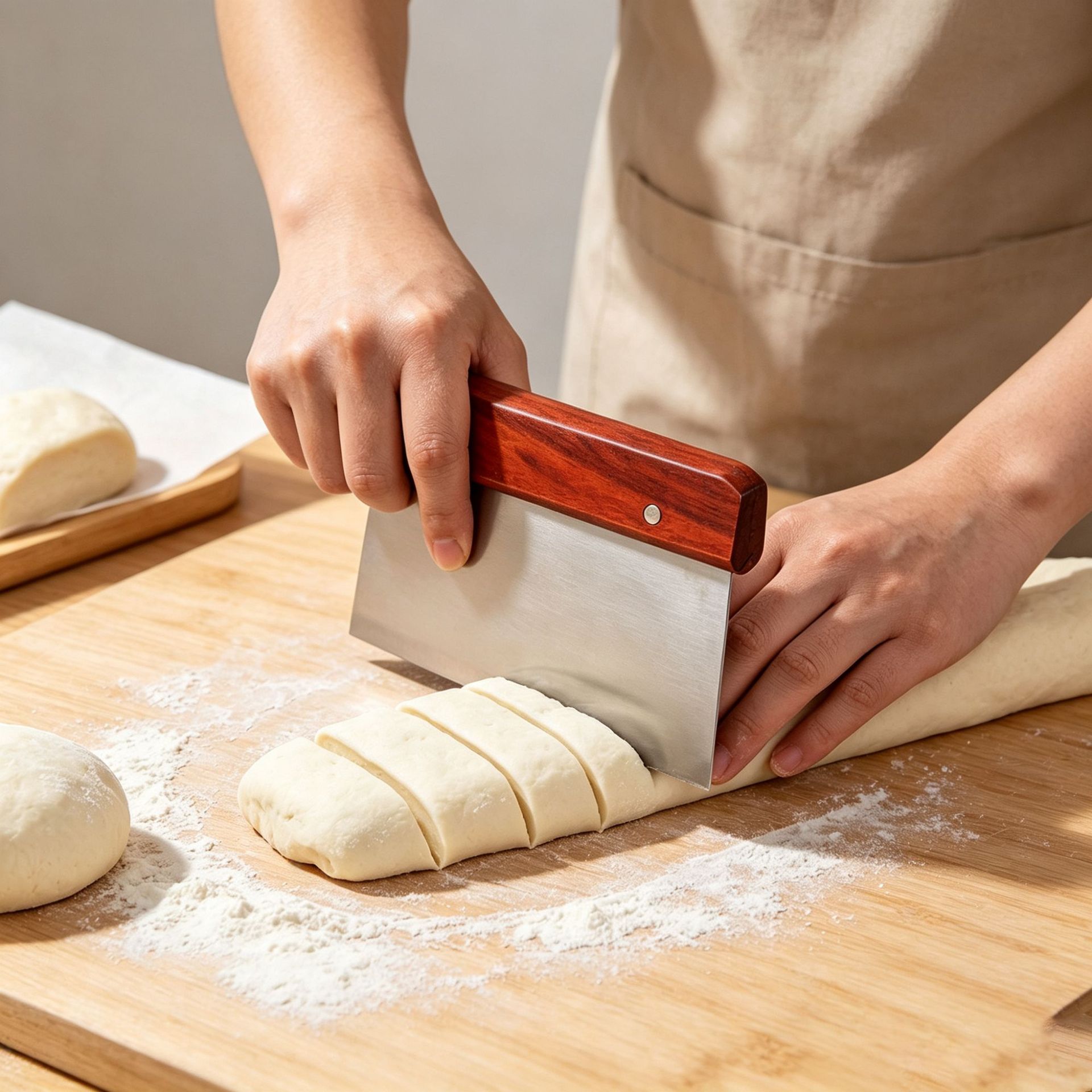 Wooden Handle Dough Scraper, Stainless Steel Bench Scraper for Bread, Pastry, Pizza Dough