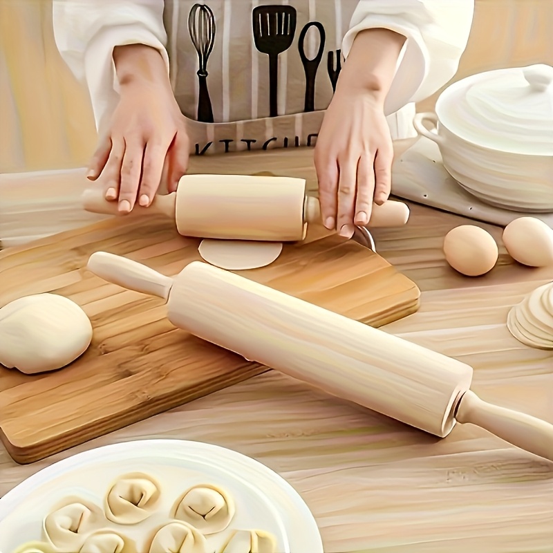 Set of 2 Solid Wood Rolling Pins - Essential for Baking And Dough Shaping, Featuring a Durable And Smooth Long Handle - Perfect for Pizza, Pasta, And Other Ingredients - Easy to Clean, Making It an Ideal Choice for Home Cooks And Professional Chefs